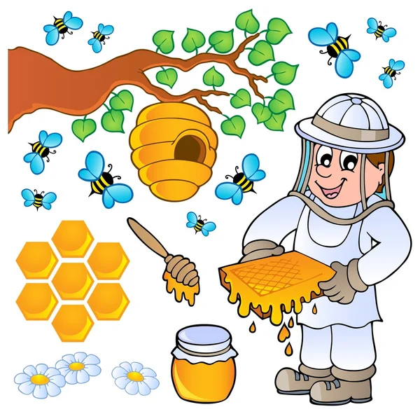 Мед пчелы тема коллекции — стоковый вектор