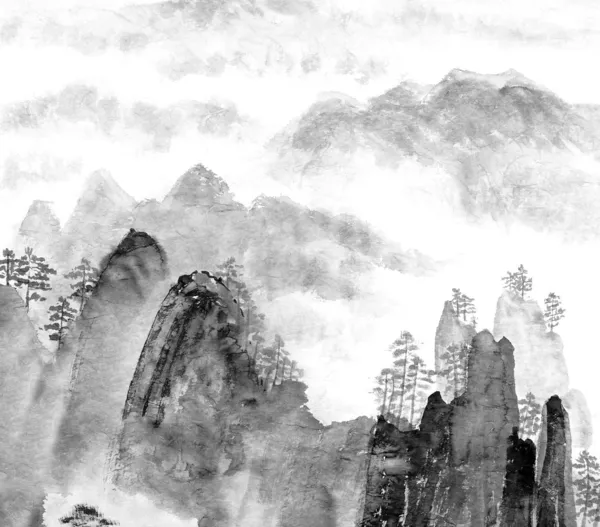 Китайская живопись горы и облака — стоковое фото