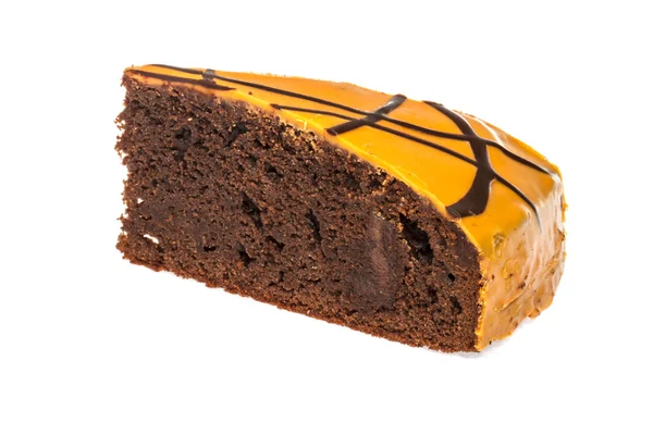 Кусок шоколадного торта глазурью на белом фоне изолированные Стоковое Фото