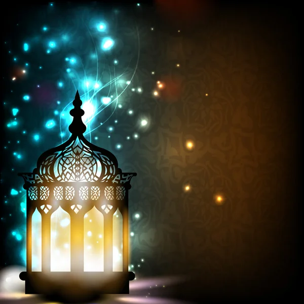 Замысловатые Арабский лампа с огнями на фоне блестящей. EPS 10 — стоковый вектор