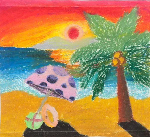 Рисование руки тропический пляж — стоковое фото