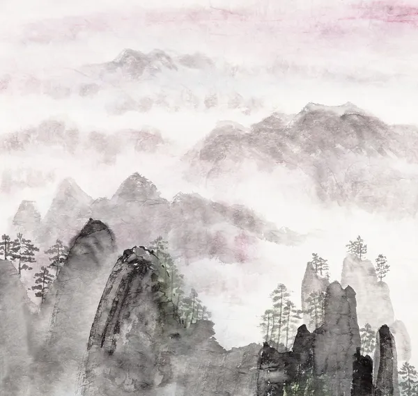 Китайская живопись высокого горного пейзажа Стоковое Изображение