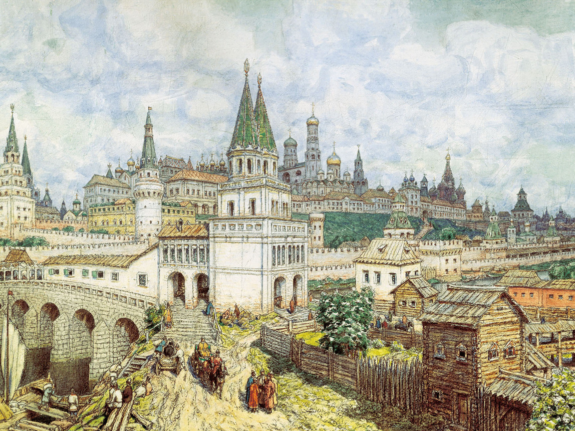 Расцвет Кремля. Всехсвятский мост и Кремль в конце 17 века.