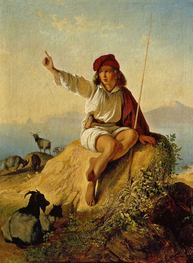 Неаполитанский пастушок на берегу моря, освещенный восходящим солнцем — Нефф Тимофей Андреевич 