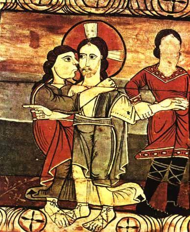 Поцелуй Иуды.Романская роспись на кессонном потолке в Циллисе, ок. 1160 г.