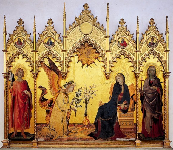 Симоне Мартини. Благовещение с двумя святыми. 1333 г. Галерея Уффици, Флоренция