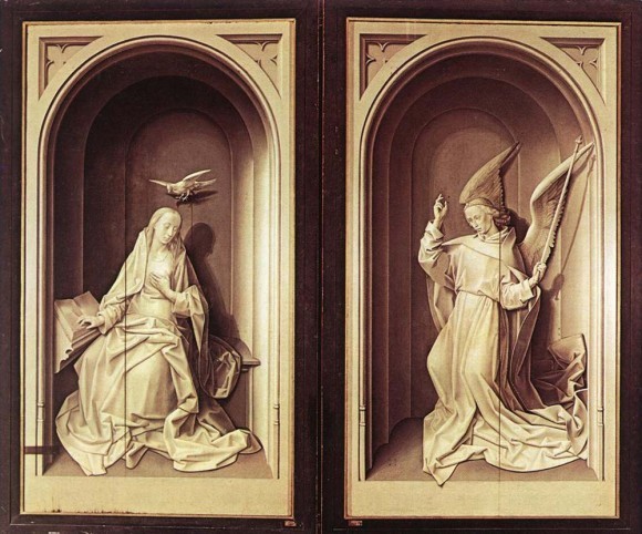 Гуго ван дер Гус. Алтарь Портинари. Вид в закрытом положении. Ок.1475 г. Галерея Уффици, Флоренция