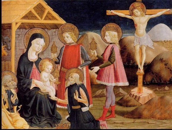 Бенедетто Бонфильи. Поклонение волхвов и Христос на Кресте. Середина XVв. Британская национальная галерея, Лондон
