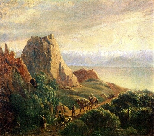 "Окрестности селения Караагач" (масло, 1837-1838). Лермонтов изобразил окрестности Караагача, где стоял Нижегородский драгунский полк, в котором он служил © Из собрания Литературного музея Пушкинского дома Фото: http://tass.ru/